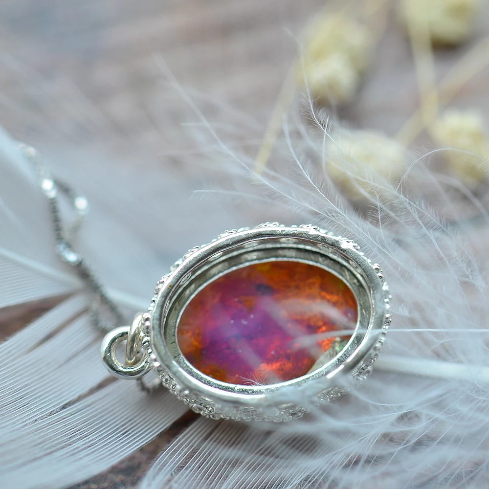 MosDream Warmth Fire Opal Pendant Necklace for women Pink Multi Gemstone Magic Friendship Jewelry Delicate s925 silver Necklace
