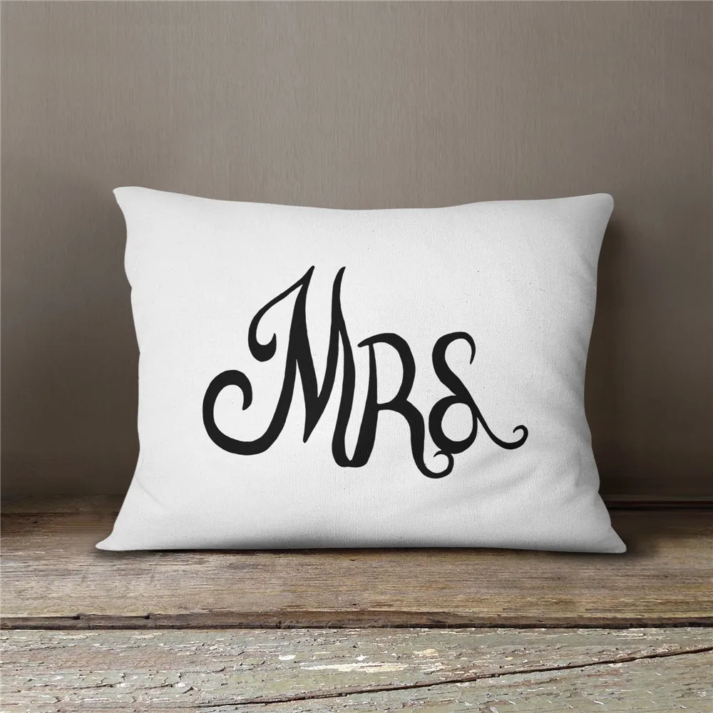 2 шт. пары Подушка Чехол для малышей с принтом в виде букв, с MR MRS печати для влюбленных Подушка Чехол король подушка для королевы крышка Милая подарок ко Дню Святого Валентина D30
