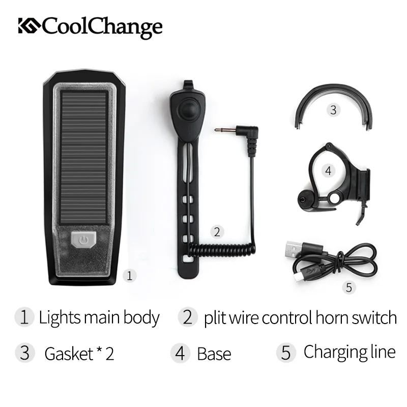 Водонепроницаемый велосипедный светильник CoolChange на солнечной батарее USB
