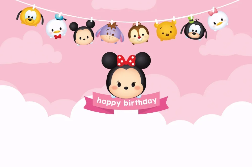 Фон для фотостудии 7 Х5 футов с днем рождения Tsum розовая стена на заказ Виниловый