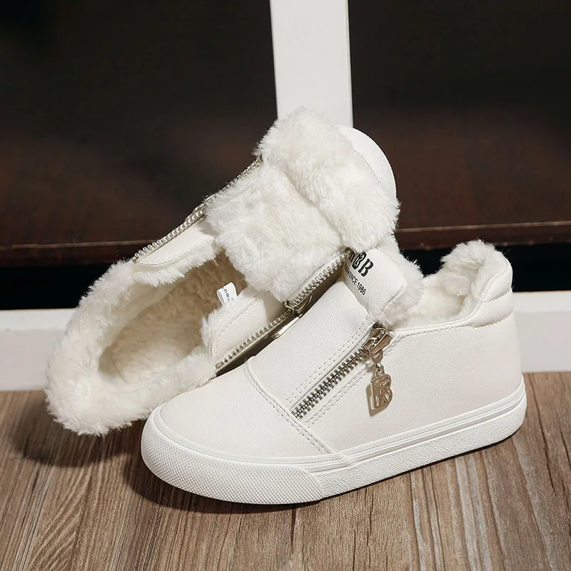 Детские зимние ботинки меховые для девочек и женщин толстая обувь на плоской