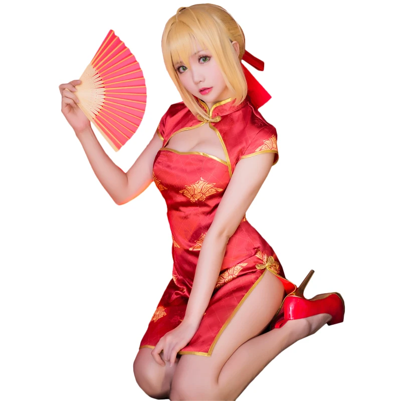 

Saber Cosplay Nero Red Cheongsam Costume China Style Anime Fate Extella Saber Cosplay Fate EXTRA Nero Costume Women