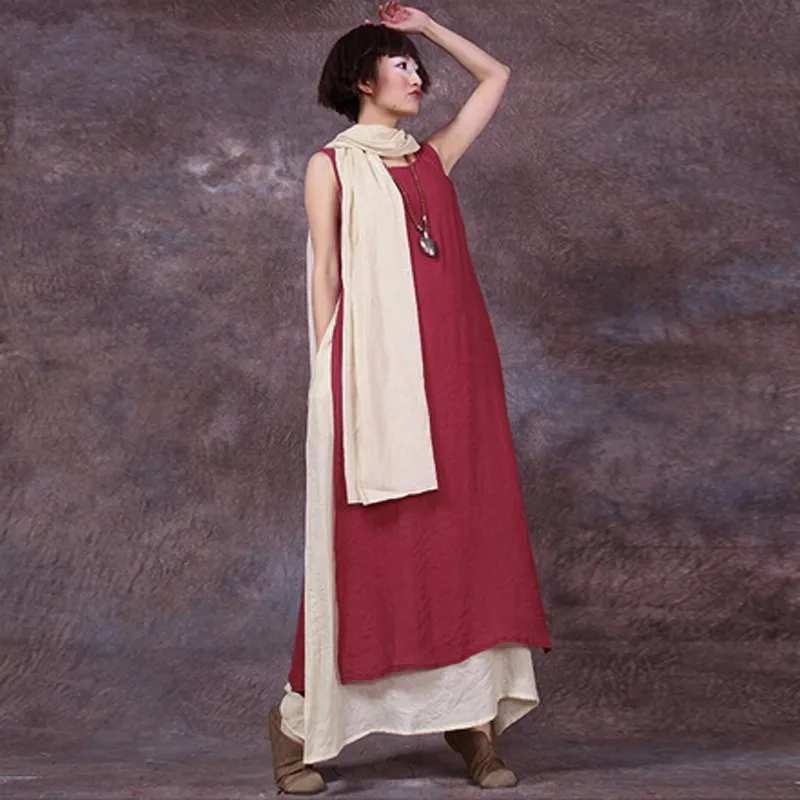 Женское винтажное Макси-платье без рукавов размера плюс однотонное повседневное