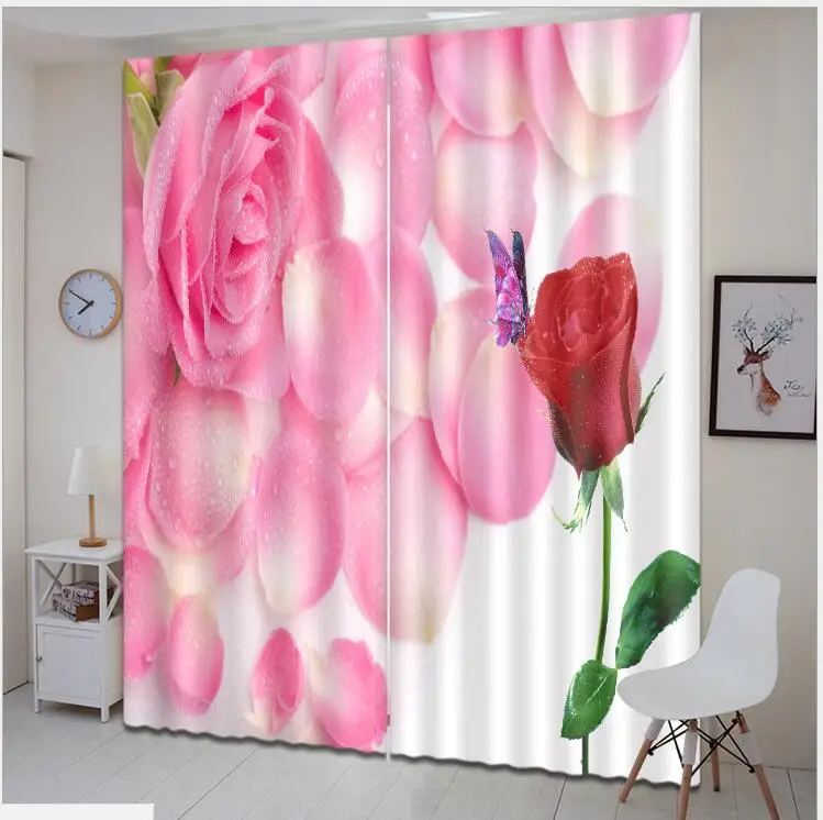 

Wedding decoration Romantic roses 3D Window Curtains Living Room Woman bedroom Cortina Drapes Rideaux Customized size pillowcase