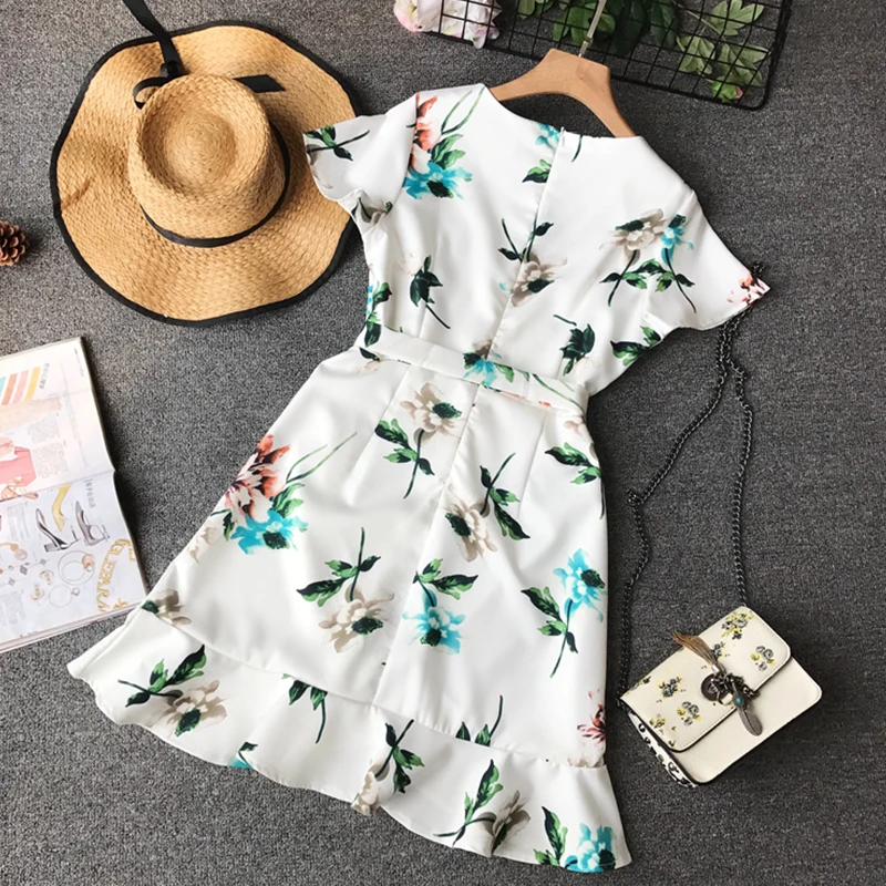 Женское пляжное платье с цветочным принтом FMFSSOM облегающее v образным вырезом и