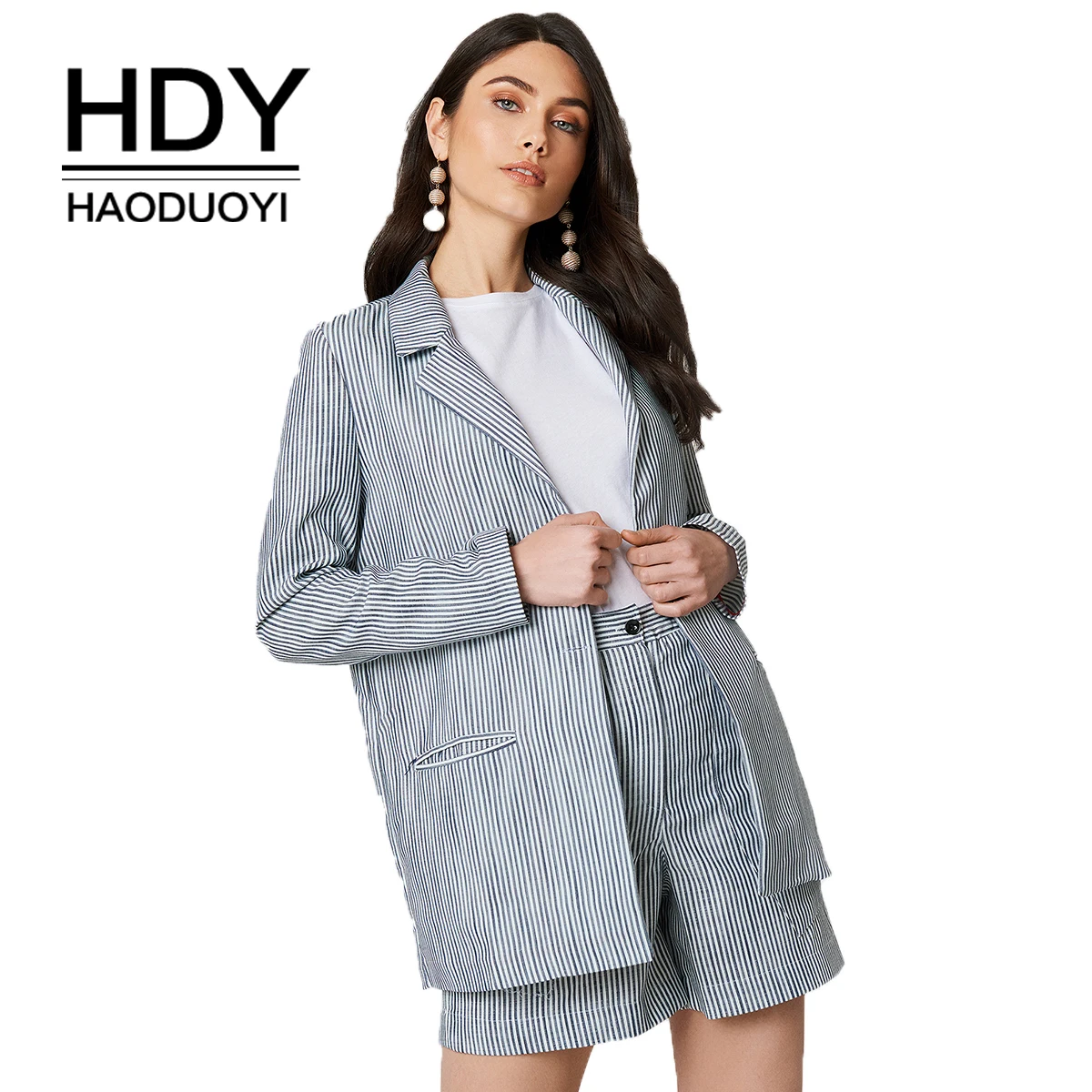 HDY Haoduoyi полосатая куртка костюм осень новое поступление Леди Офис стиль для женщин готическая одежда длинное женское зимнее пальто