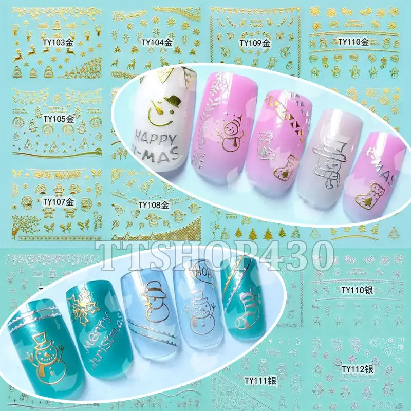 1 партия = 12 листов наклейки на Рождество|nail art gold|sticker decalart gold |