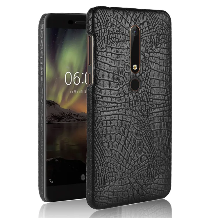 Кожаный чехол для Nokia 6 1 с текстурой крокодила жесткий пластиковый телефона 2018