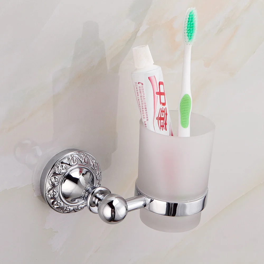 Single Cup Holder Solid Stainless Steel Silver Toothbrush Bathroom Accessories Set Wall Mounted Carved Tumbler | Обустройство дома
