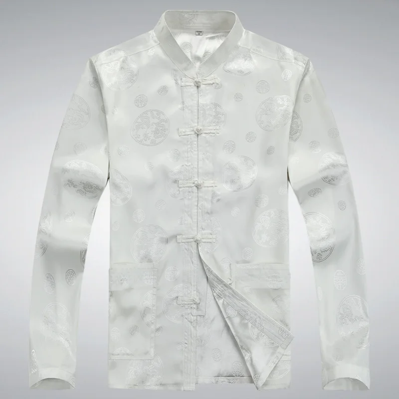 8061white Китайский дракон, Мужская одежда, мужской чонсам, традиционная китайская одежда, мужская одежда для танга, костюм для мужчин, Тан, топы, белые чи кунг - Цвет: 8061white