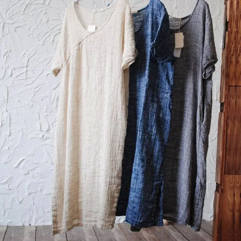 Женское льняное платье с коротким рукавом и подолом круглым вырезом|linen dress|shift