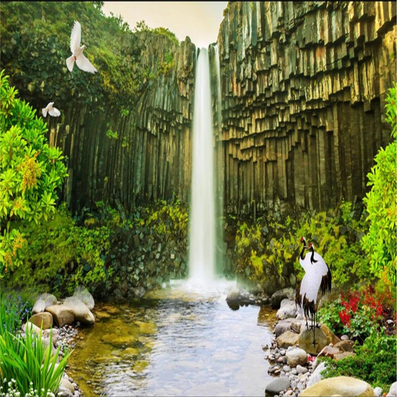 beibehang Wallpaper Mural Wall Sticker Aesthetic Rocky Mountain Waterfall Landscape Background Painting papel de parede | Обустройство