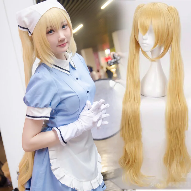 

100cm Blend S Kaho Hinata Blonde Cosplay Wig Women Lolita Long Wavy Ponytails Hair Wigs+Wig Cap