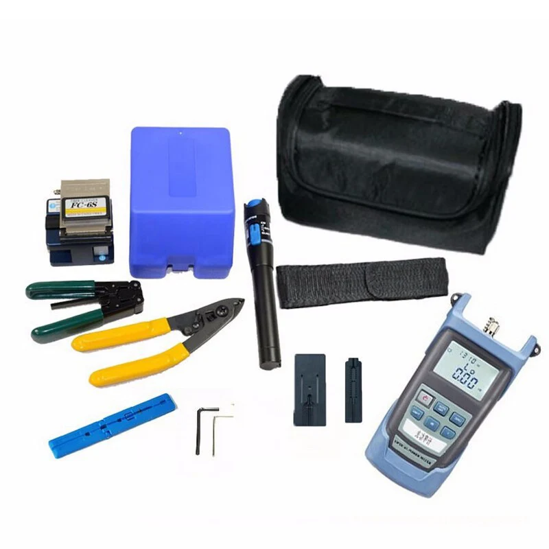 10 in 1 FTTH glasvezel tool kit met FC-6S Fiber Opticl cutter Laser power meter 10mW Visual Fault locator cord wire stripper