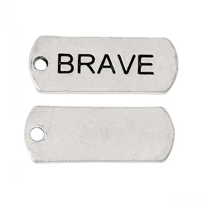 Новые Очаровательные Подвески прямоугольные Серебристые цвета &quotBrave&quot