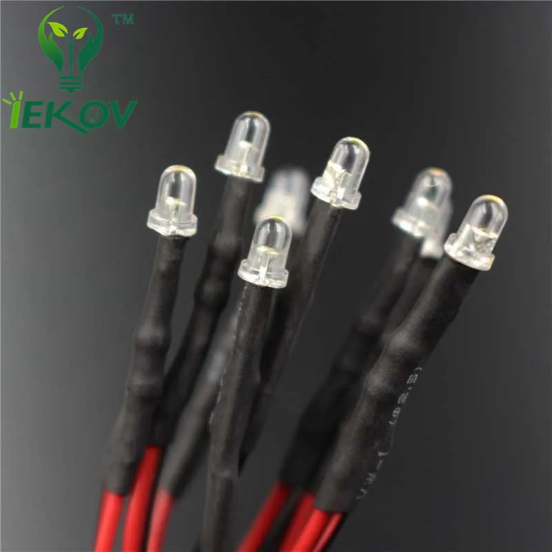 50 шт. LED 3 мм диод Предварительно проводной резистор 12 в оранжевый яркий светодиод