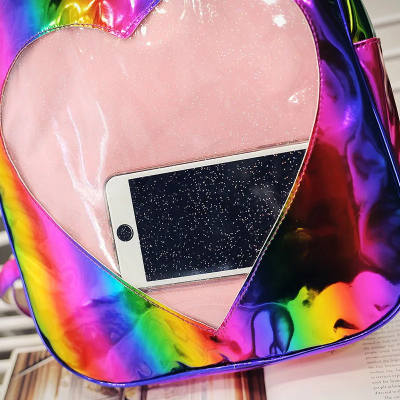 Для женщин девочек Сумка Искусственная кожа голографическая рюкзак Silver rainbow
