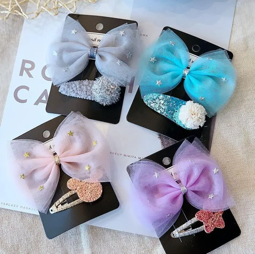 

New Korea chiffon Flower ball Butterfly Hair Bows Hair Accessories for Girls Toddlers Shiny Hair Clip Hairpin headdress J15
