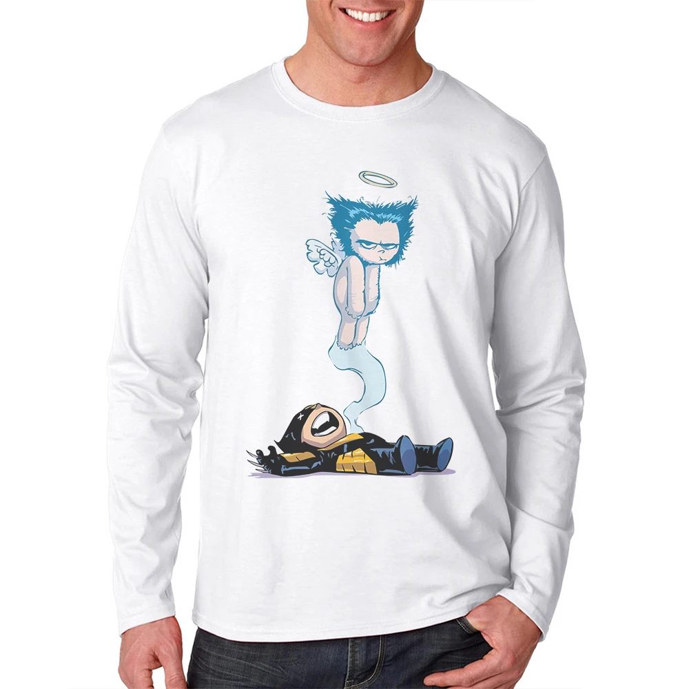 

Hot Product Men T Shirts Cartoon White Design Man T-Shirt Breathable Superhero Printing Cotton Top Tee Long Sleeve Mens Clothes