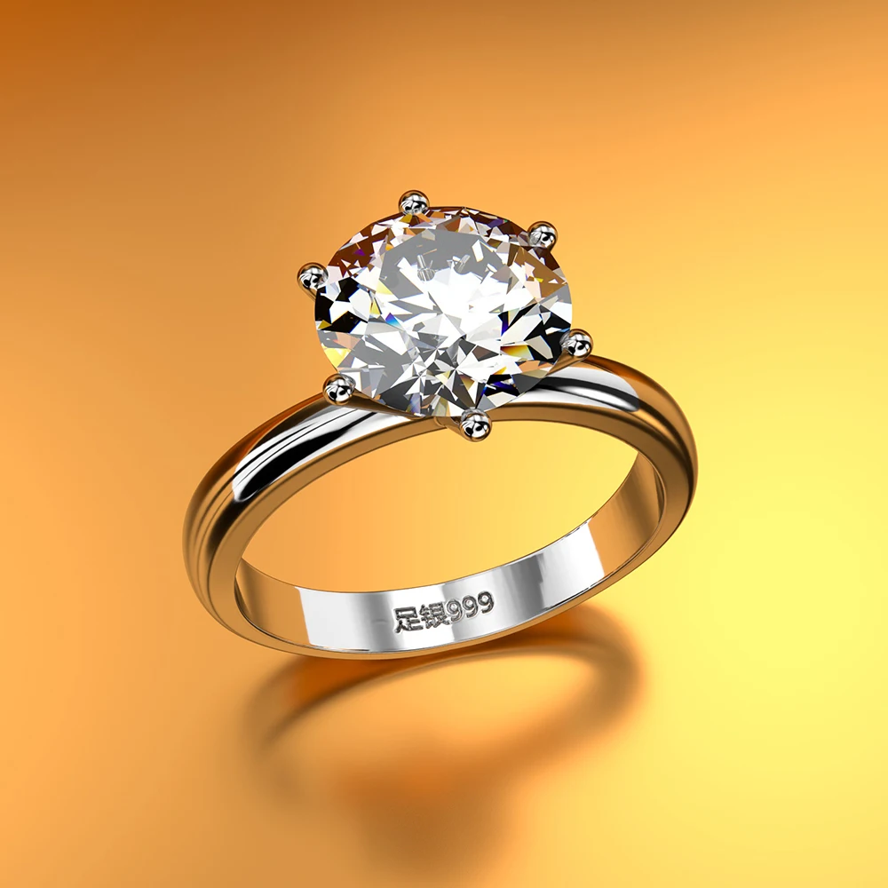 Anillo solitario 100% Soild 999 Jewellery de plata ley 2019 1.5ct Сона фианит AAAAA anillo де comproiso для женщин|Кольца|