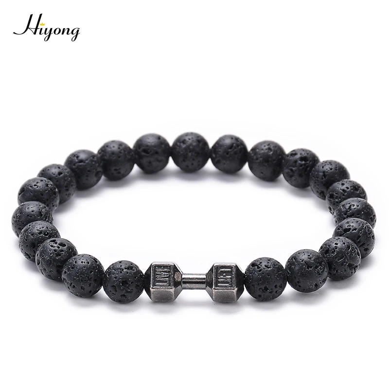 7 цветов штанга гантели матовый черный Лава камень браслет Howlite Mala тигровый глаз