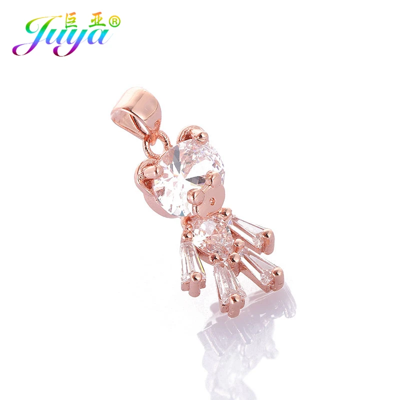 Juya Gold/Rose Gold Handmade Cubic Zirconia Animal Toy Bear Suspension Charm Pendant Accessories For Women Kids Jewelry Making | Украшения