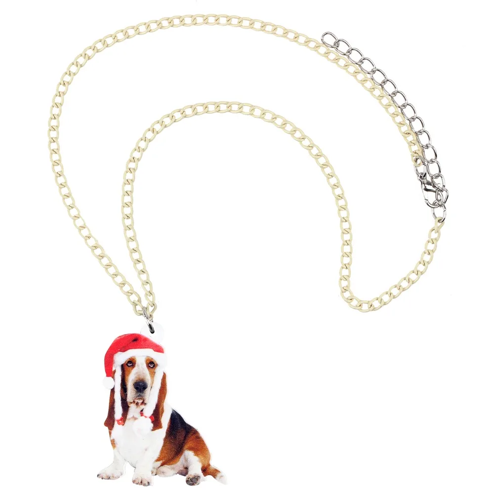 Bonsny Акриловая Рождественская шляпа Basset Hound подвеска для ожерелья собак цепочка