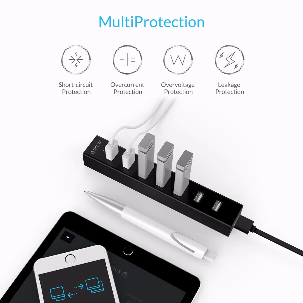 ORICO 7 портов USB 2 0 концентратор SuperSpeed с 100 см кабель для передачи данных Windows