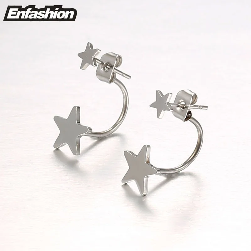 Silver color Enfashion ювелирные изделия, серьги с двойной звездой, черные серьги-гвоздики, серьги золотистого цвета, серьги из нержавеющей стали для женщин - Окраска металла: Silver color