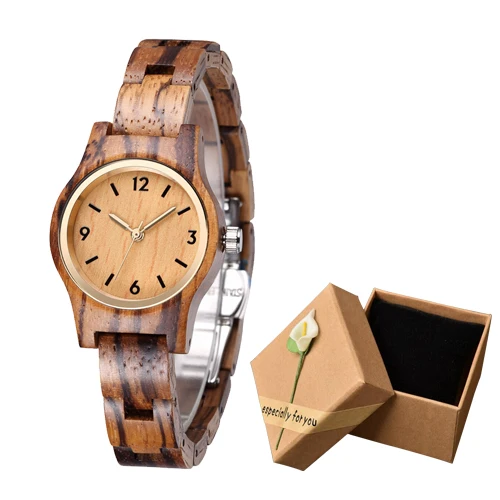 zebra watch with box Современные креативные дизайнерские черные часы Деревянные маленькие женские часы деревянный браслет ремешок Кварцевые женские модные наручные часы в подарок - Цвет: zebra watch with box