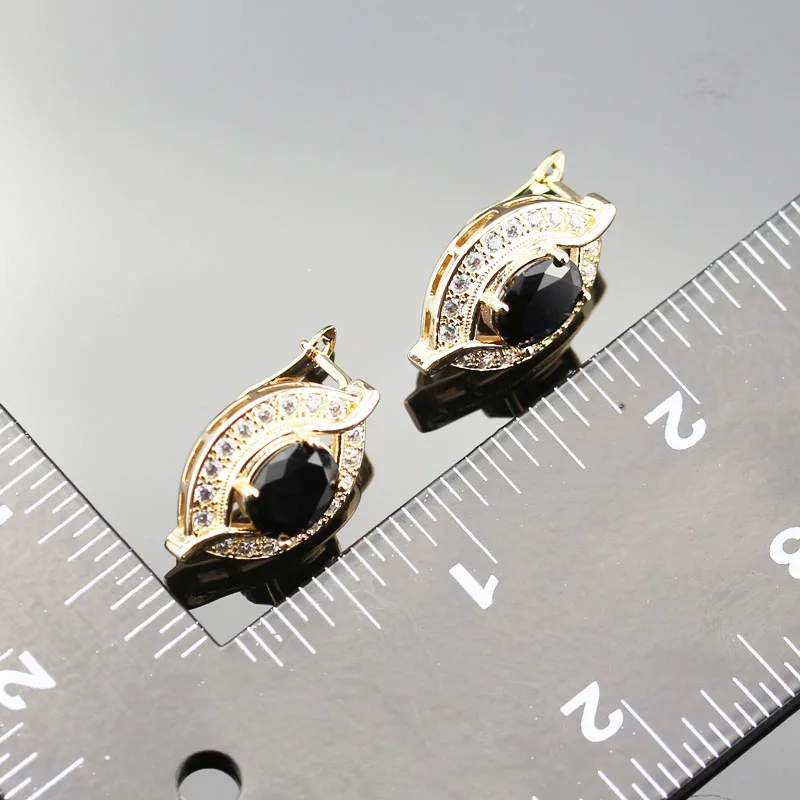 Черный Кристалл Свадебный комплект ювелирных изделий для Для женщин золотой