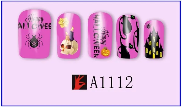 12 упак./лот переводка NAIL ART наклейки на ногти татуировки слайдера полное покрытие Хэллоуин Сова призрак вампира A1105-1116