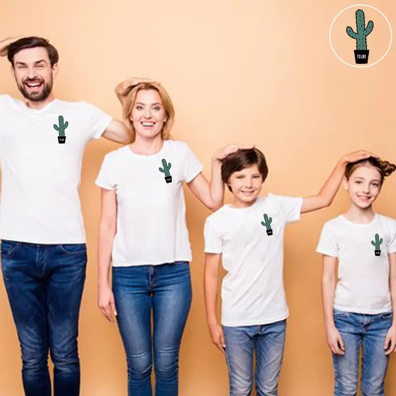 

cactus green simple t shirt family matching clothes daddy mommy baby girl boy funny summer children set cloth casual short women
