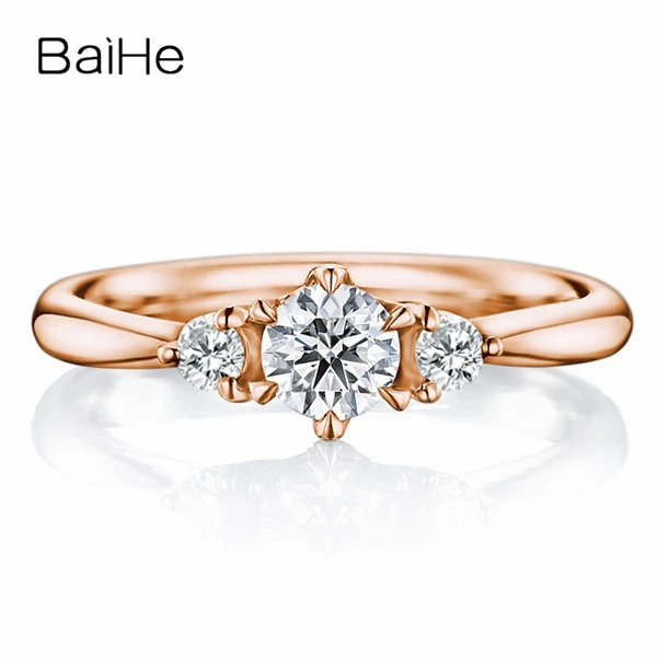 Rose Gold BAIHE Solid 10 K белое золото(AU417) сертифицировано 0.25ct круглый вырез Трендовое Обручальное кольцо свадебный женский подарок ювелирные изделия кольцо - Цвет камня: Rose Gold