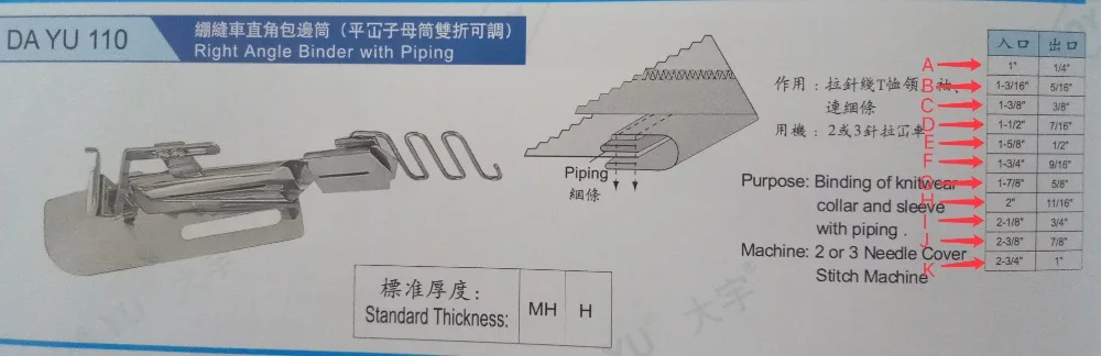 DAYU 110 F521 SIDE SEAM FOLDER RIGHT ANGLE BINDER WITH PIPING | Sewing Tools &amp Accessory