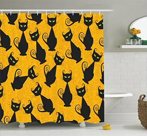 Домашняя забавная тканевая занавеска для душа с рисунком черного кота Хэллоуина