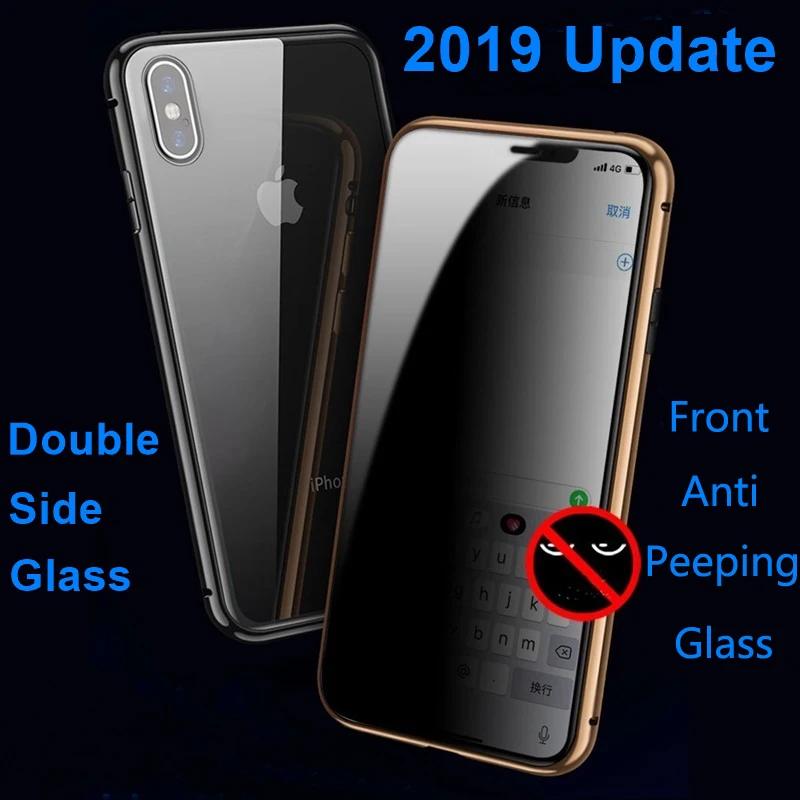 Magnet Metal Phone Case With Magnetic Privacy Tempered Glass 360 Full Body Protective Cover For iPhone XR XS MAX X 8 7 Plus | Мобильные