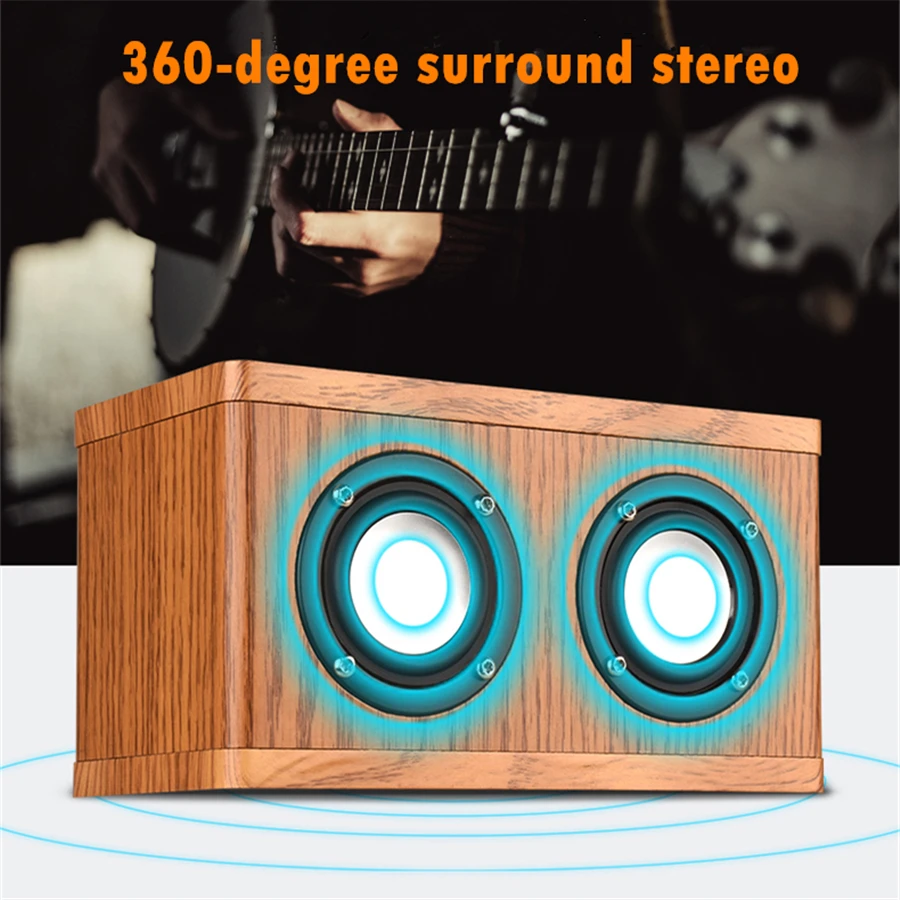 Wooden Bluetooth Speaker Wireless Subwoofer Stereo Leather Speakers Portable Bass HIFI Support TF Card AUX | Электроника