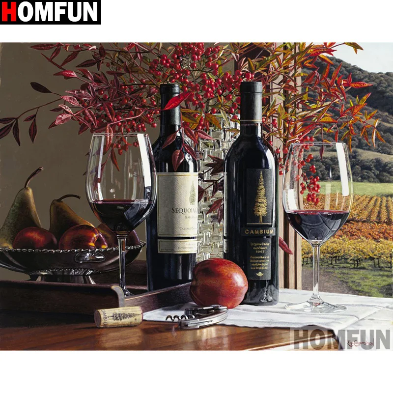 

HOMFUN Full Square/Round Drill 5D DIY Diamond Painting "Red wine fruit" Embroidery Cross Stitch 5D Home Decor Gift A14040