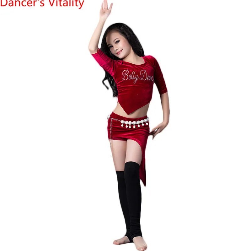 

2018new Sexy Girls red velvet Belly Dance Kids For Girl dress Girls Skirt Children Cha Cha Lombard Dance Skirt