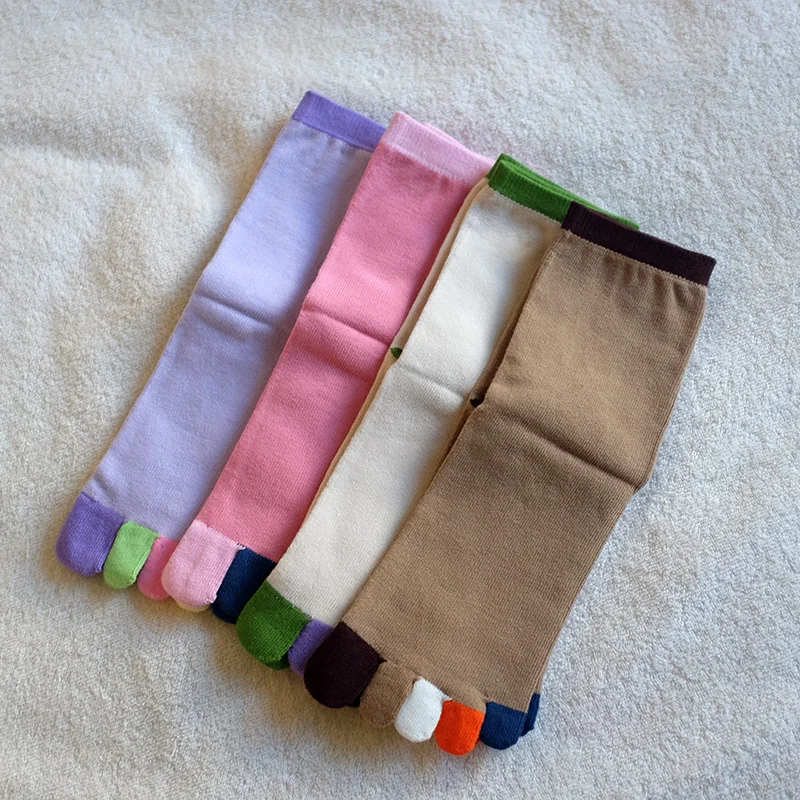 4 Pairs Full Cotton Coloured 5 Finger Socks Four Seasons Ladies Pure Novelty With Separate Toes | Женская одежда