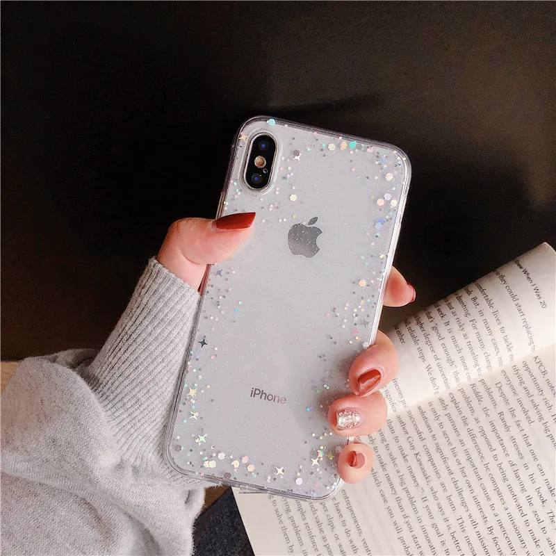 Простой Прозрачный блестящий чехол для iPhone 6 6S 7 8 Plus X Xr Xs Max из мягкого ТПУ телефона
