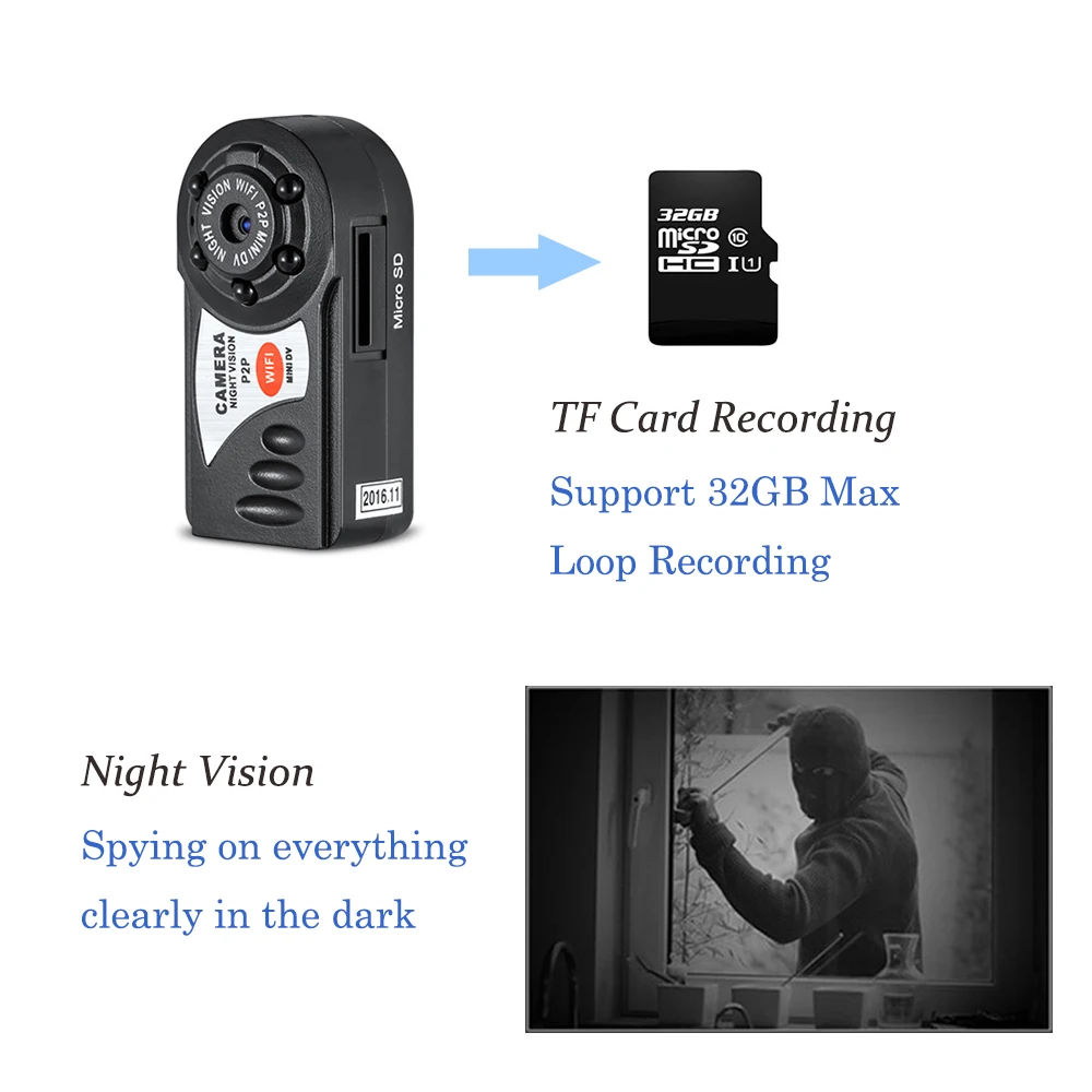 Мини WiFi видеокамера для iPhone Android 480P инфракрасное ночное видение беспроводная DV