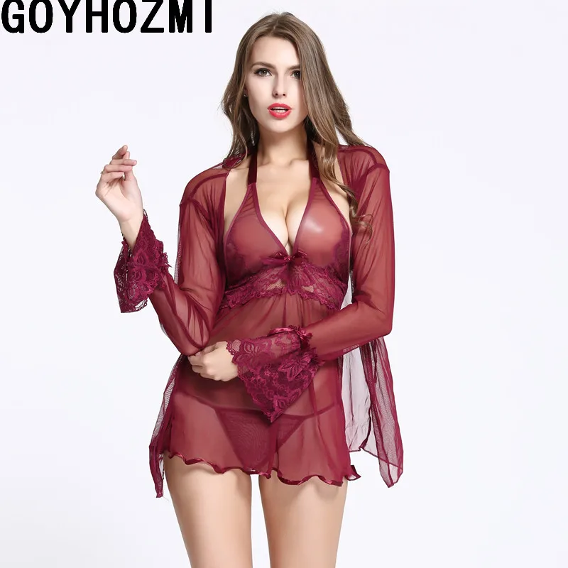 Экзотическая одежда женский прозрачный халат на бретелях полный костюм из двух