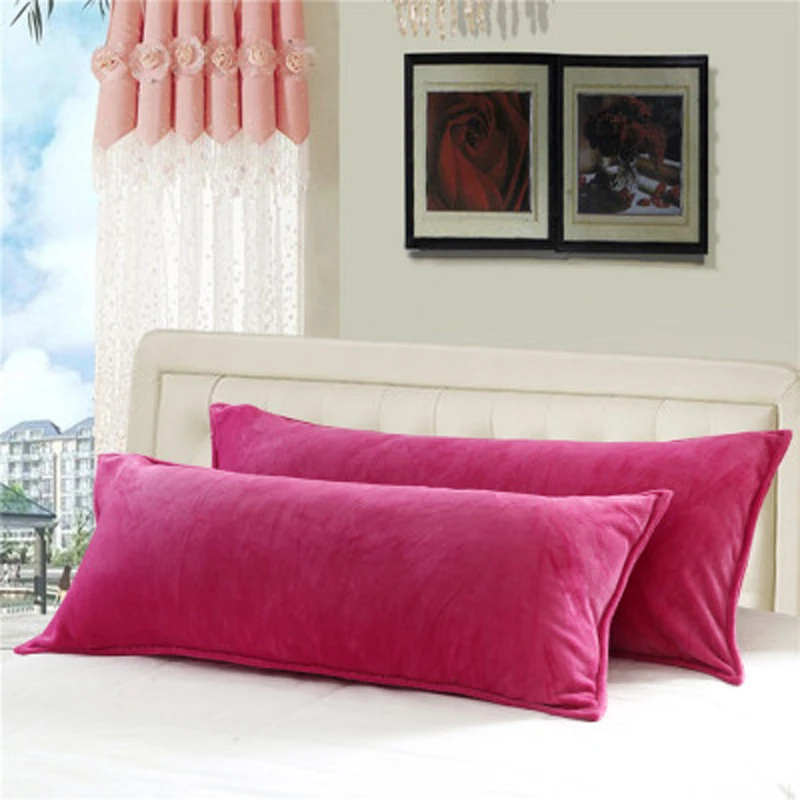 

45*120cm 45*150cm Double Flannel Pillowcase for Winter Solid Color Long Pillowslip Home Bedding Pillow Cover One piece/lot Rose