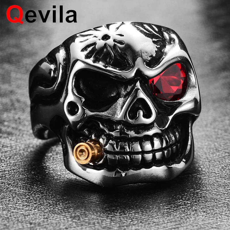 Qevila, новая мода, панк, властный, дымит, Череп, голова, палец, кольцо для мужчин, костяшки, готическое ювелирное изделие, серебряный цвет, байкерские кольца для мужчин