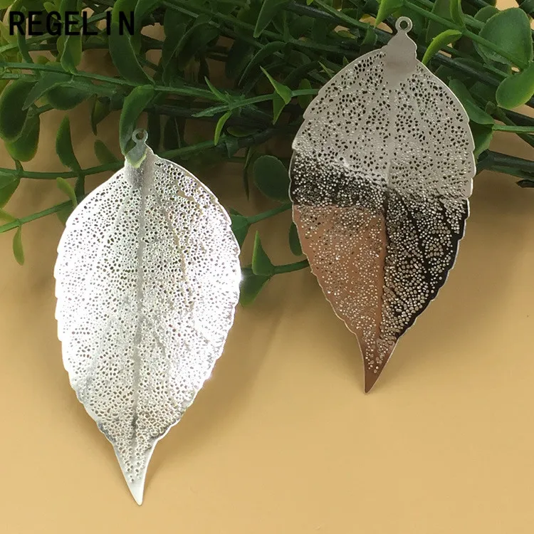silver REGELIN 6 цветов Большой Подвески в форме листьев Винтаж металлический лист ювелирных изделий для DIY Мода цепочки и ожерелья для женщин Jewelry интимные аксессуары - Окраска металла: silver