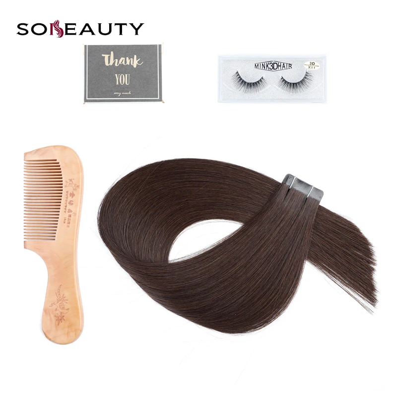 Sobeauty, накладные волосы на ленте, волосы для наращивания 2#18#60#, настоящие волосы remy, кожные уток, 20 шт., европейские, двойные, тянущиеся волосы коричневого цвета