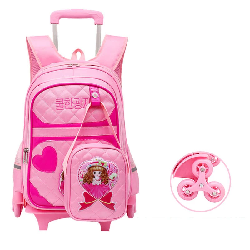 6 wheels pinkrosered С мультипликационным принтом 2 шт. комплект школьные рюкзаки 6 колес детские школьные рюкзаки для девочек, водонепрониаемых сумок милый детский рюкзак на колесах Для Путешествий Рюкзак - Цвет: 6 wheels pinkrosered