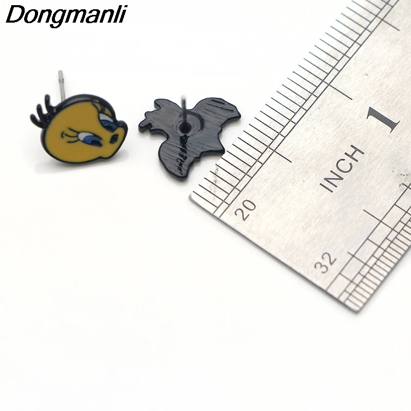 P3203 Dongmanli птичка Твити и кошка серьги гвоздики для женщин эмалированная нержавеющая сталь пирсинг ювелирные изделия из Кореи подарки для девочек